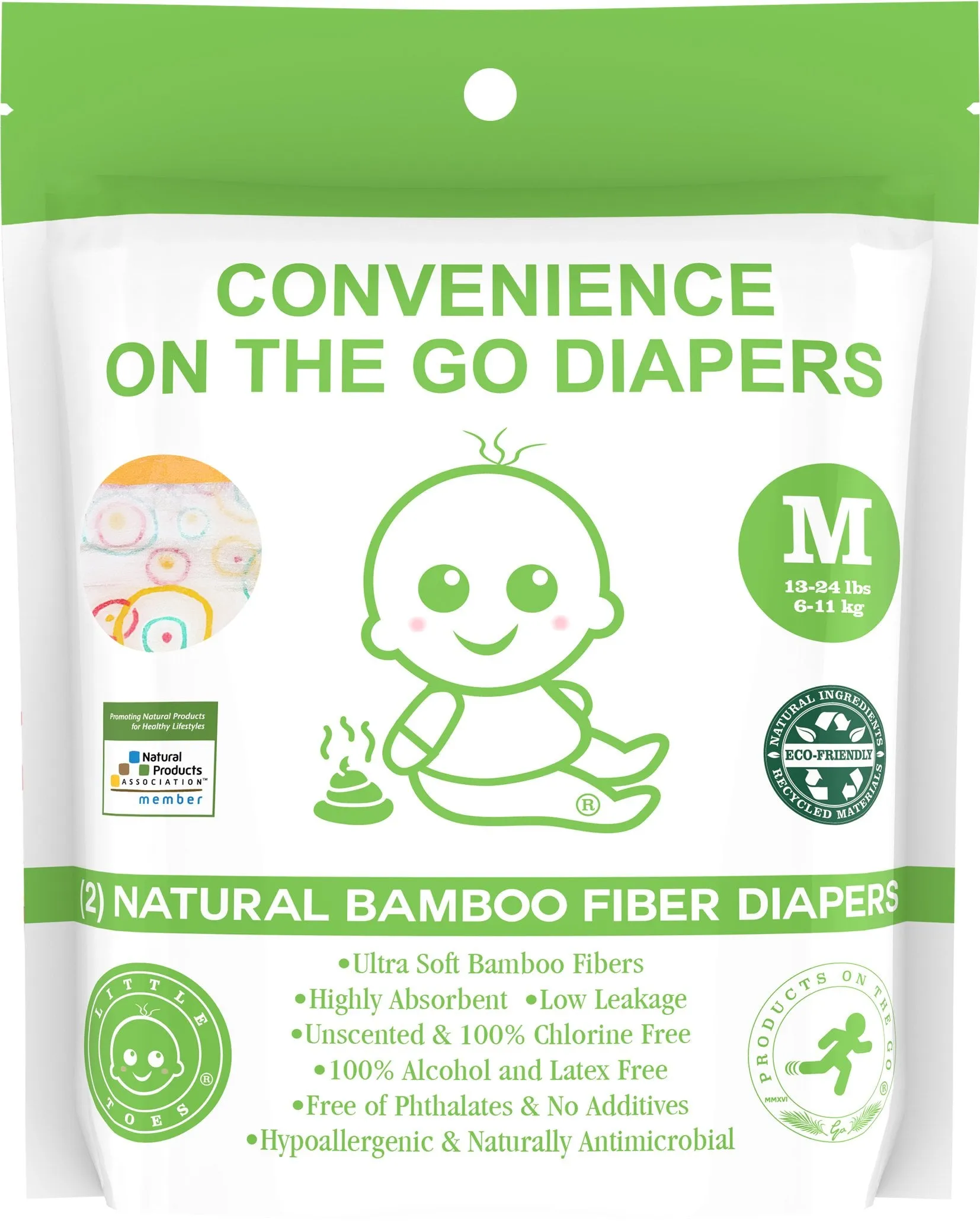 Little Toes Convenience On The Go 2x Diapers | Size Medium (13-24 lbs)