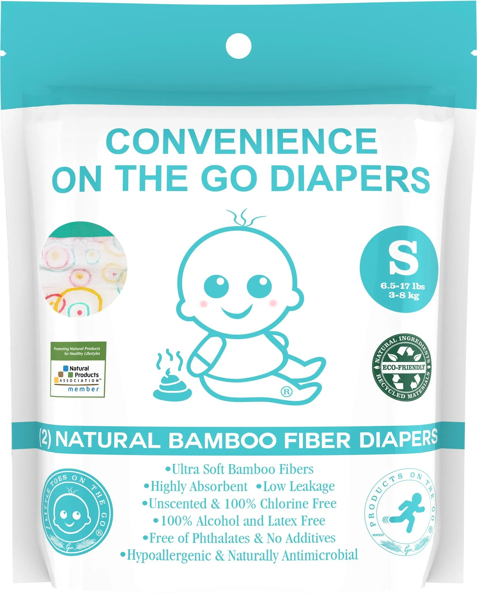 Little Toes Convenience On The Go 2x Diapers | Size Small (8-17 lbs)