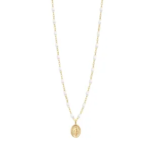 Madone Charm Classic Gigi White necklace, Yellow Gold, 16.5"