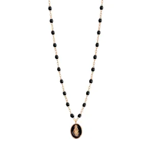 Madone resin charm Classic Gigi Black necklace, Rose Gold, 16.5"