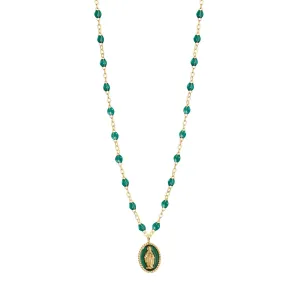 Madone resin charm Classic Gigi Emerald necklace, Yellow Gold, 16.5"