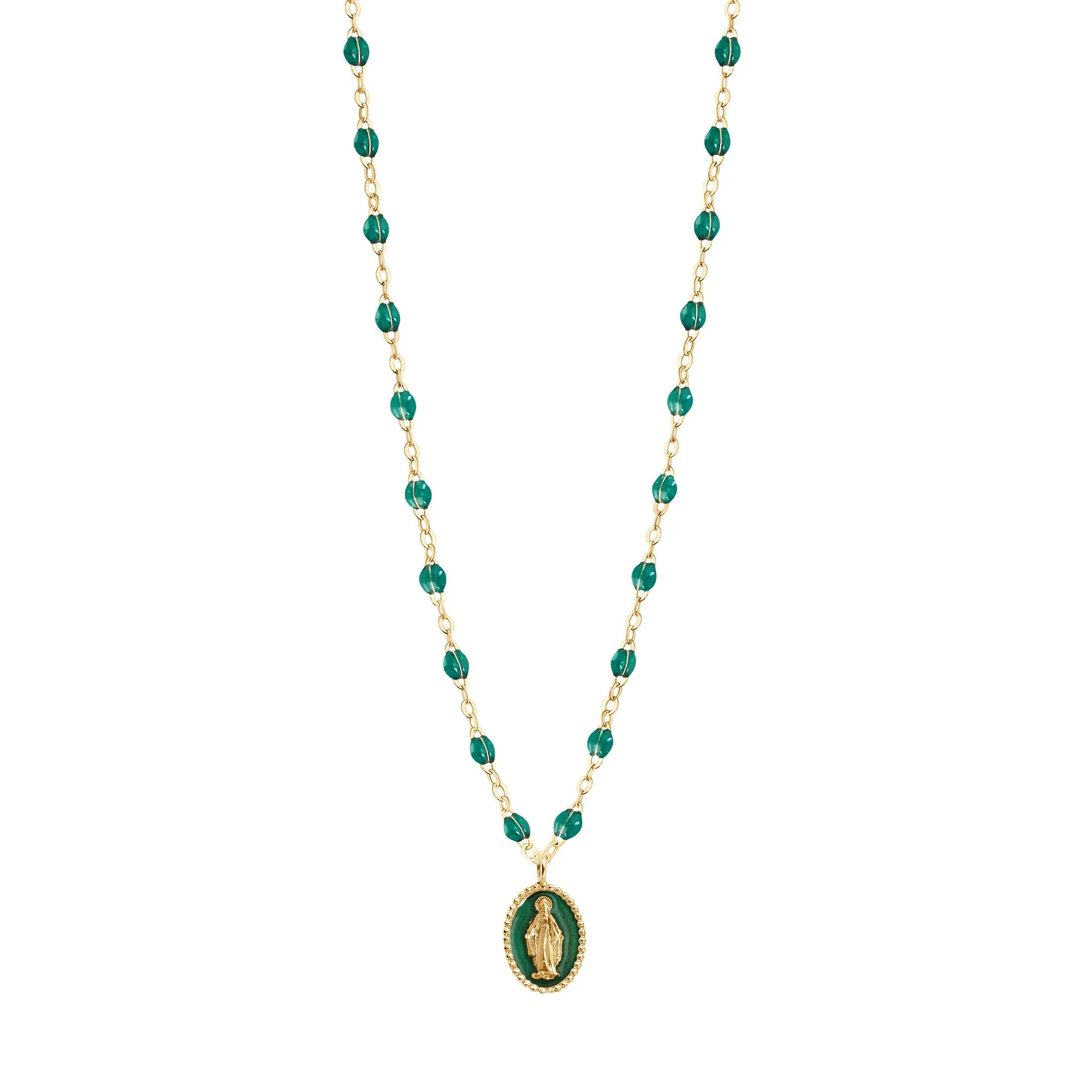 Madone resin charm Classic Gigi Emerald necklace, Yellow Gold, 16.5"