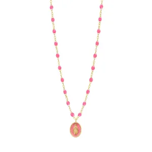 Madone resin charm Classic Gigi Pink necklace, Yellow Gold, 16.5"