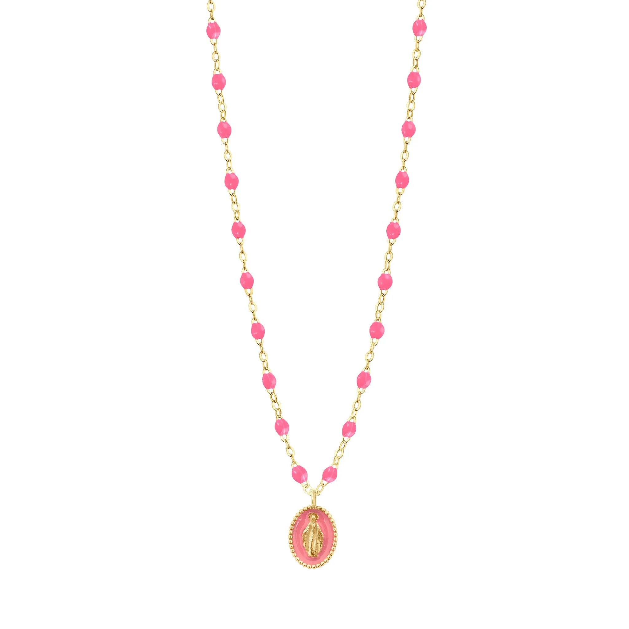 Madone resin charm Classic Gigi Pink necklace, Yellow Gold, 16.5"