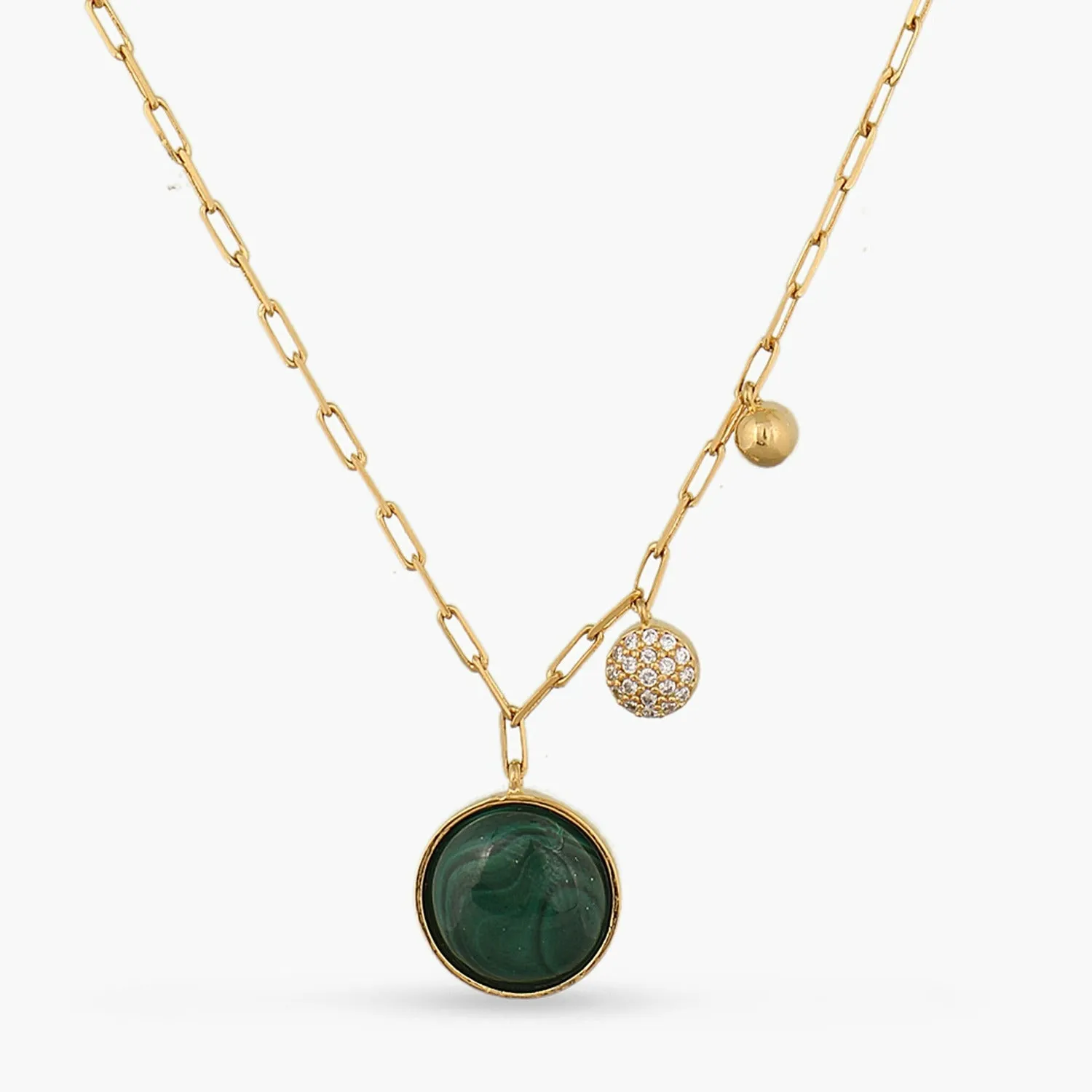 Malachite Classic Round Charm Silver Necklace