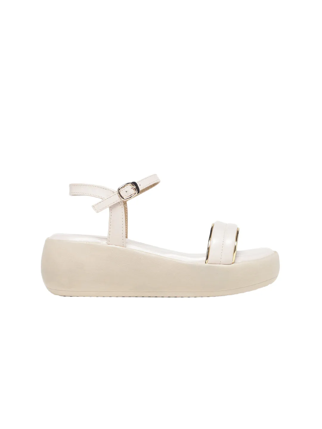 Meera Curvy Sleek Strap Cream Flatform Sandals