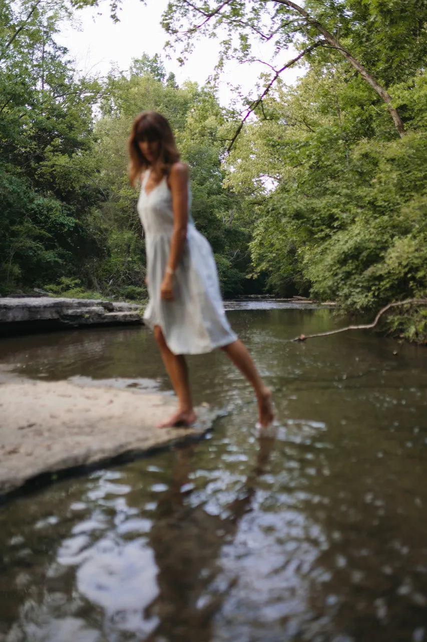 Mia Linen Dress in Green and White Stripe - XS and S