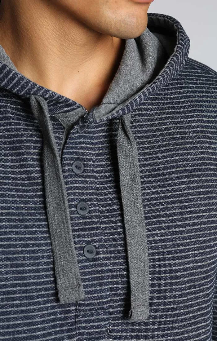 Navy Sustainable Fleece Hooded Henley