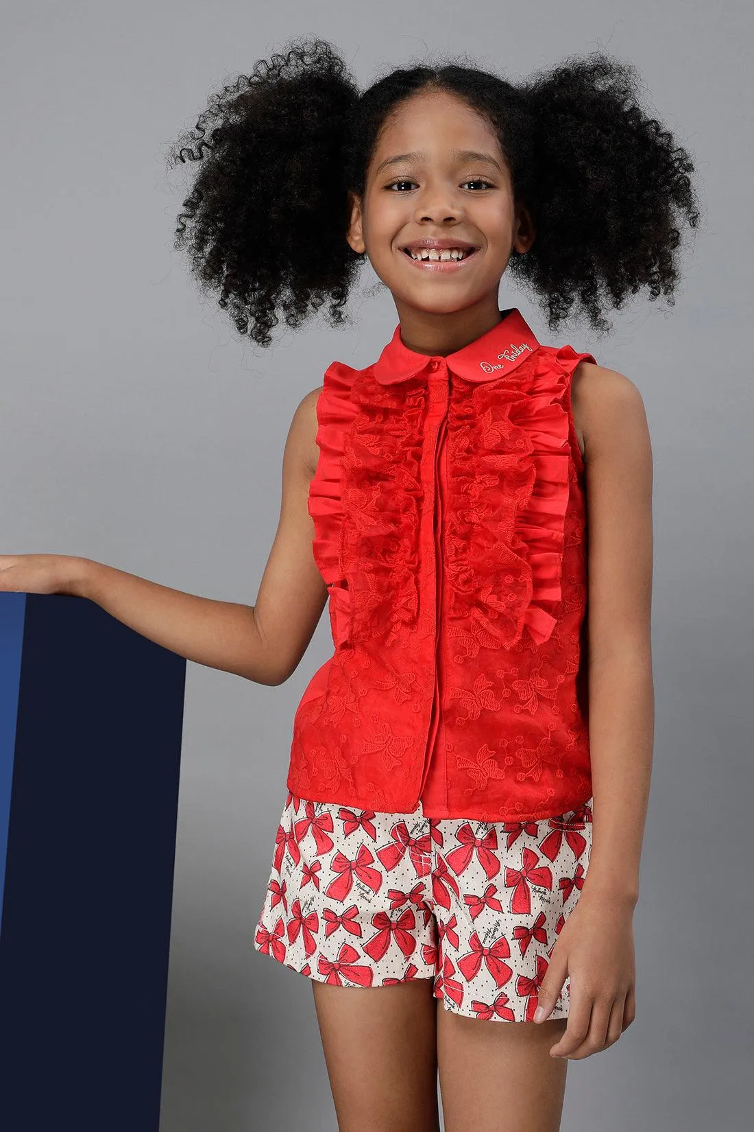 One Friday Girls Red Sleeveless Frilled Top