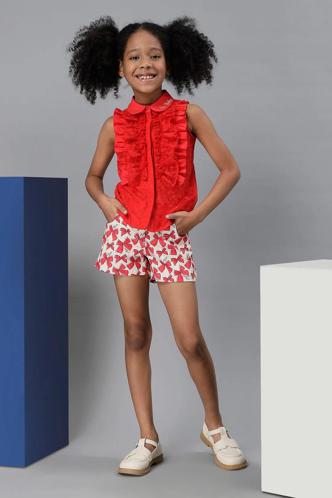 One Friday Girls Red Sleeveless Frilled Top