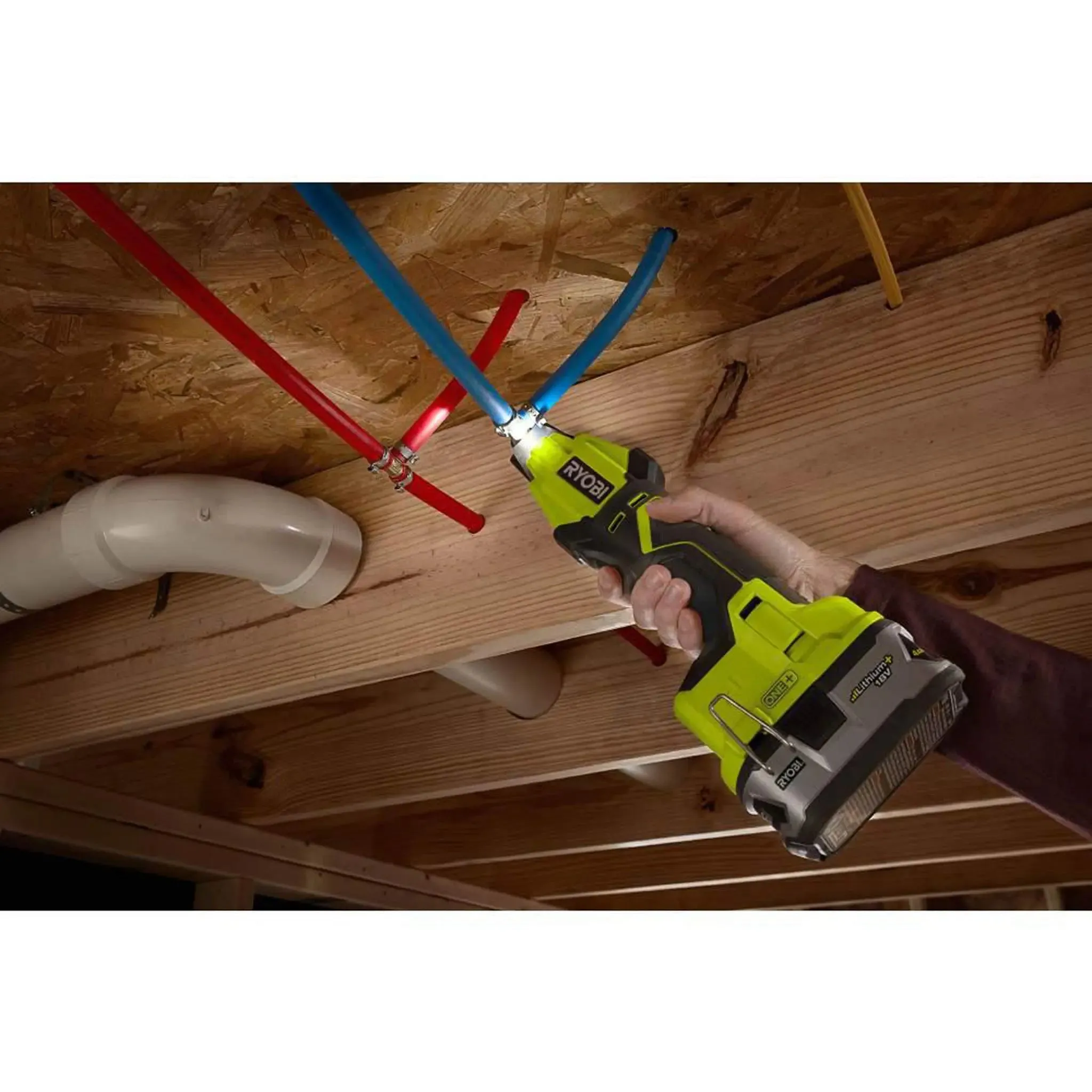 Open Box -  RYOBI 18-Volt ONE  Lithium-Ion Cordless PEX Tubing Clamp Tool (Tool Only)