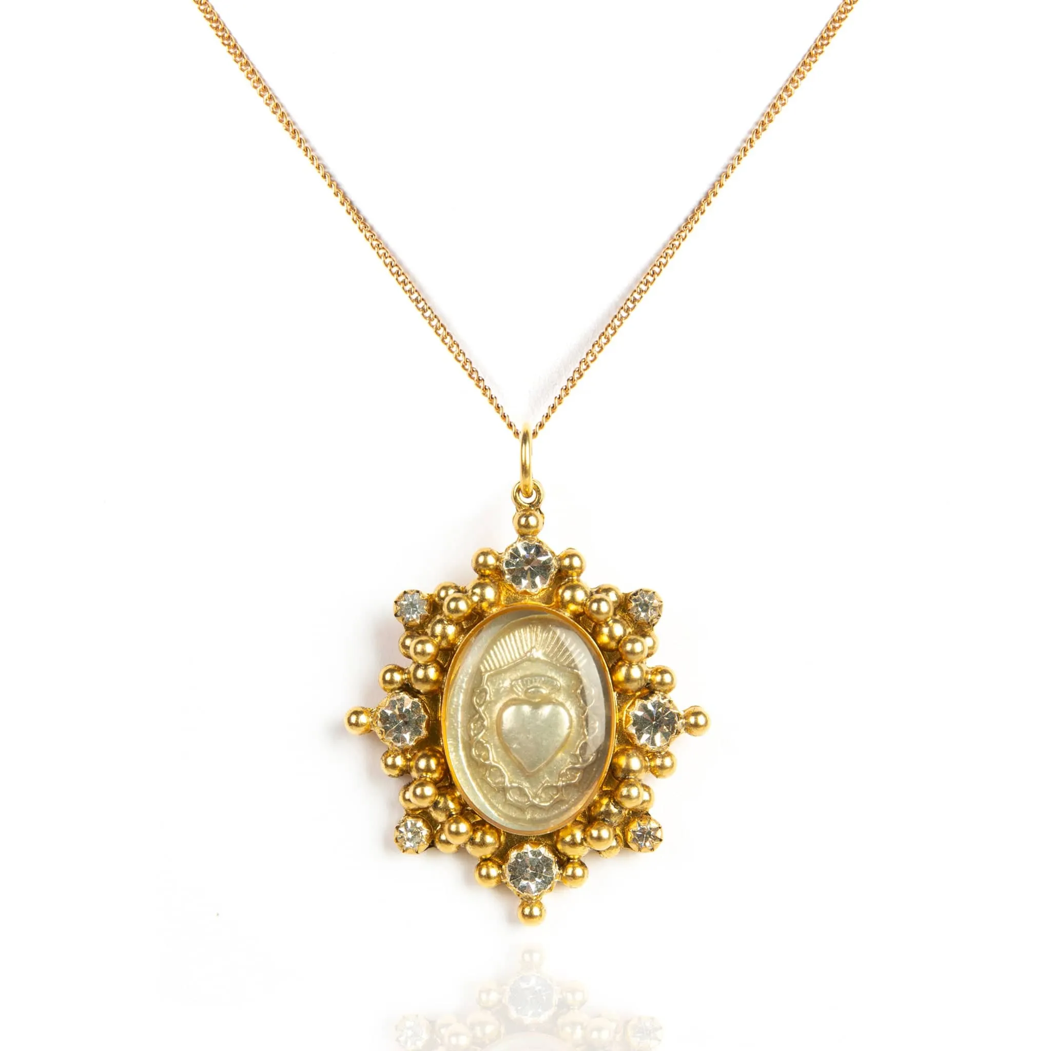 Oval Cloister Sacred Heart Charm Necklace