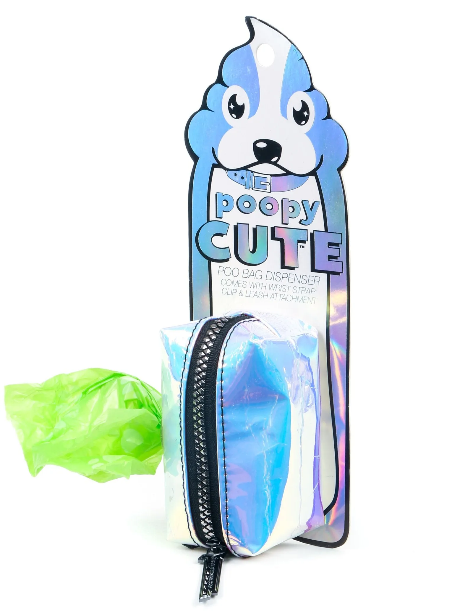 poopyCUTE | Cute Poop Bag Holder | MIRROR White Iridescent