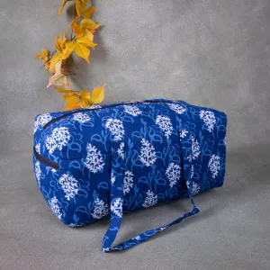 Rectangle Travel Bag Blue Colour with White Flower Design.