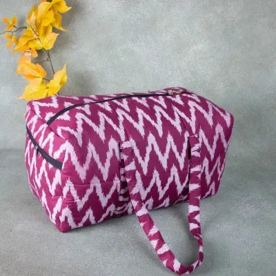 Rectangle Travel Bag Grape Colour with White ikat Prints.