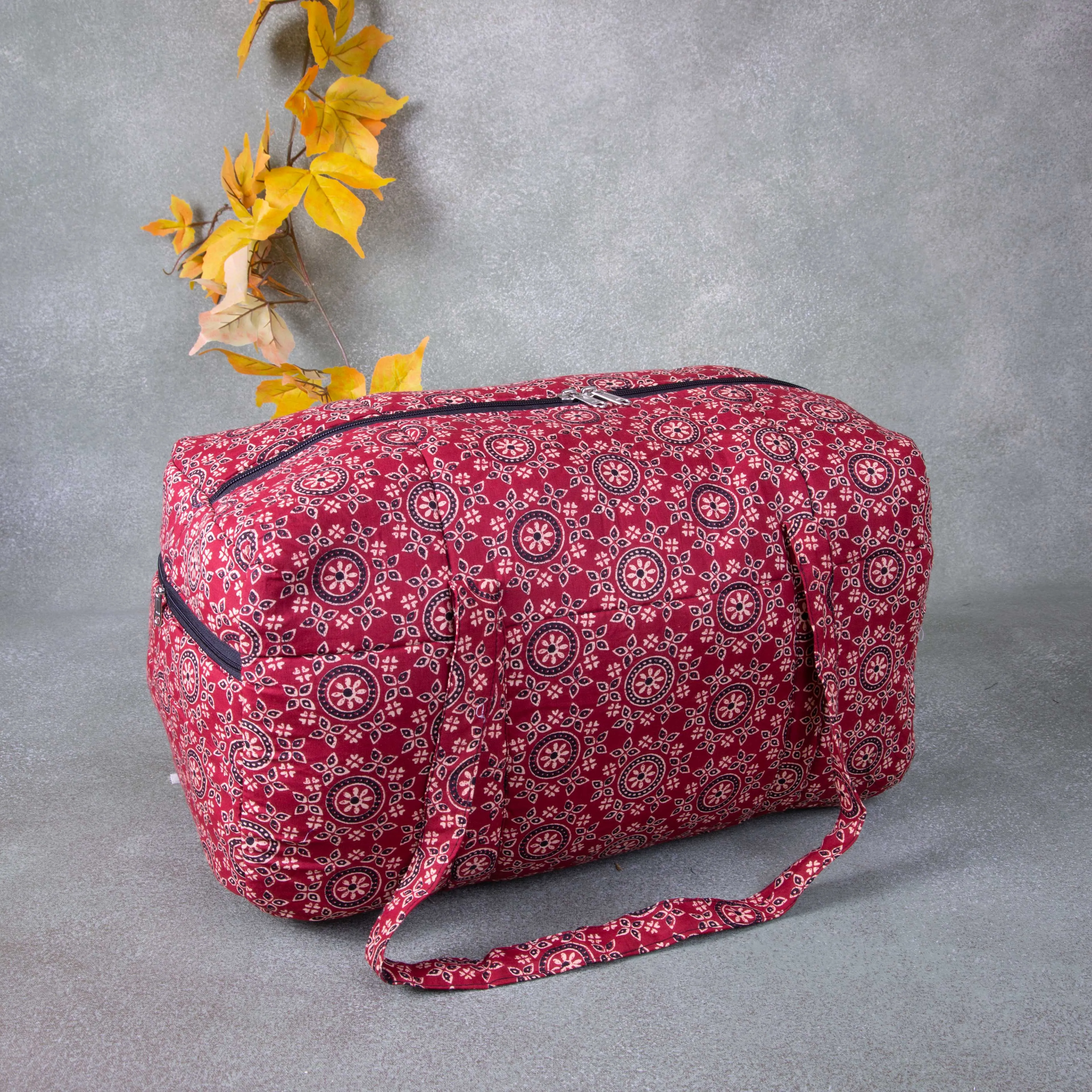 Rectangle Travel Bag Maroon Colour with Flower Design.