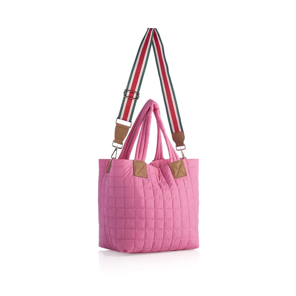 Shiraleah Ezra Quilted Nylon Tote, Pink