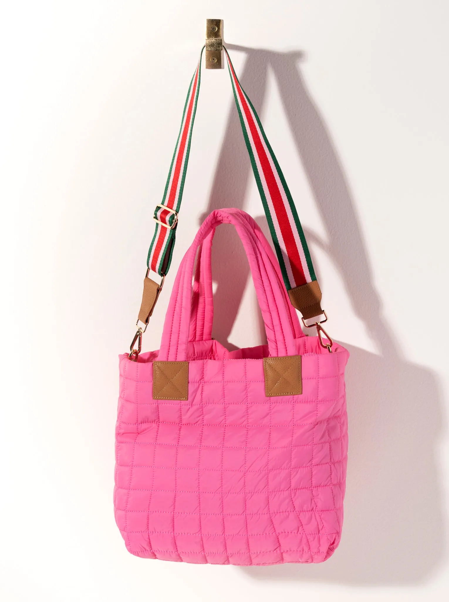 Shiraleah Ezra Quilted Nylon Tote, Pink