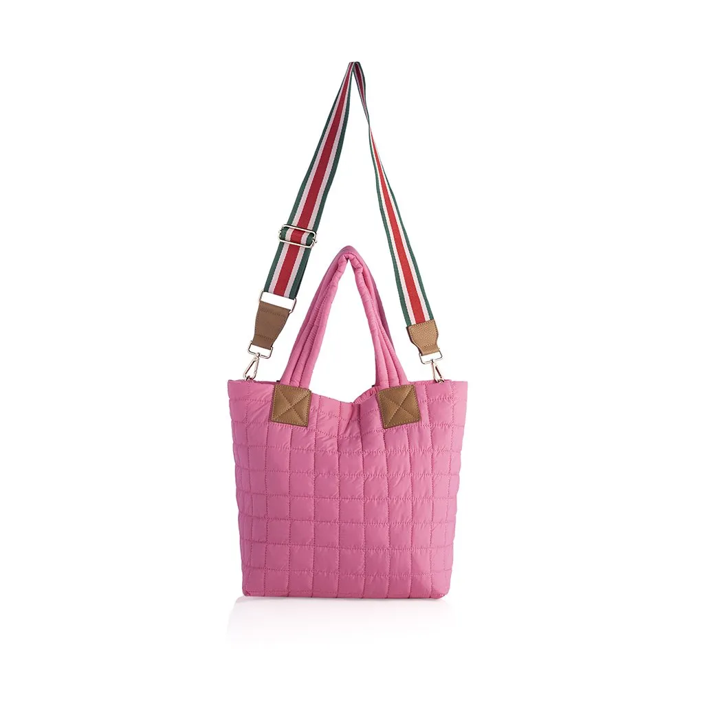 Shiraleah Ezra Quilted Nylon Tote, Pink