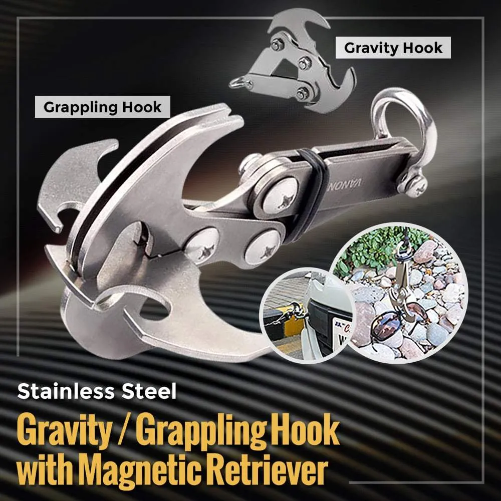 Stainless Steel Gravity / Grappling Hook with Magnetic Retriever