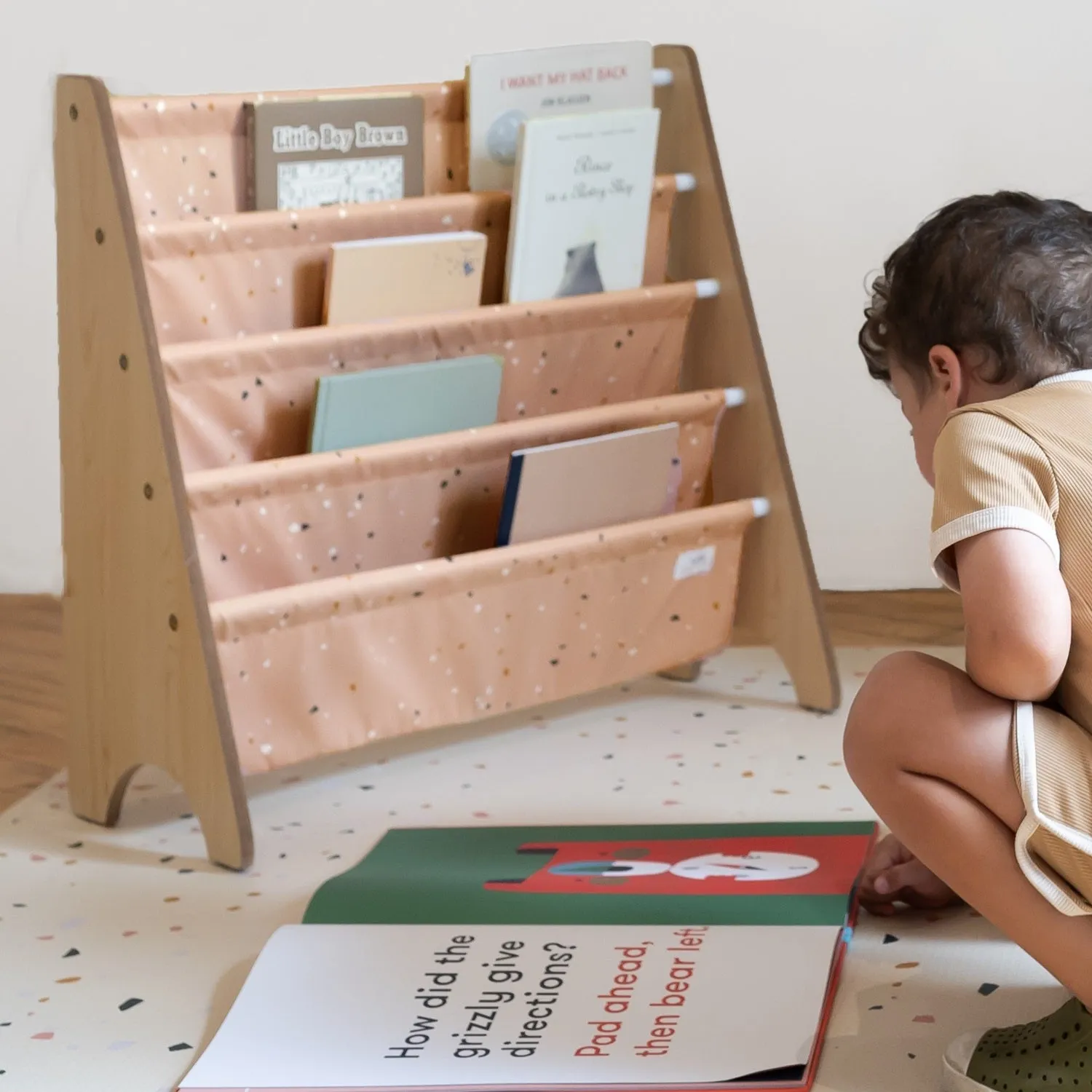 terrazzo clay recycled fabric book rack