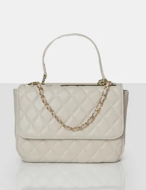 The Vienna Ecru Quilted Silver Detailing Crossbody Shoulder Handbag