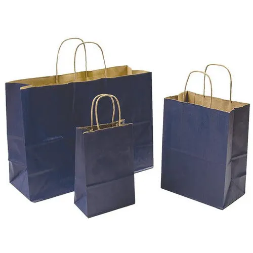 Tinted Recycled Kraft Shopping Bags - 8.25" x 4.75" x 10.5" (Navy)